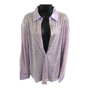 Purple lavender sequin buttoned down long sleeve top blouse shirt size‎ medium